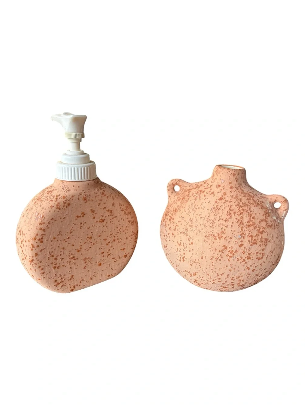 Hand-Painted Terra Cotta Soap Dispenser & Holder